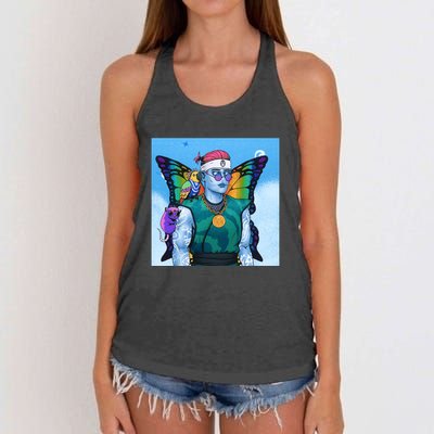Tie Dye Ninja NFT Space Parrot Rainbow Butterfly Wings Women's Knotted Racerback Tank