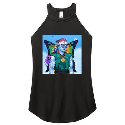 Tie Dye Ninja NFT Space Parrot Rainbow Butterfly Wings Women's Perfect Tri Rocker Tank