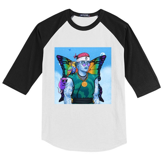 Tie Dye Ninja NFT Space Parrot Rainbow Butterfly Wings Kids Colorblock Raglan Jersey