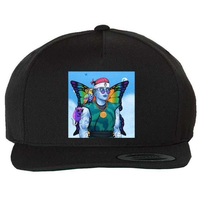 Tie Dye Ninja NFT Space Parrot Rainbow Butterfly Wings Wool Snapback Cap