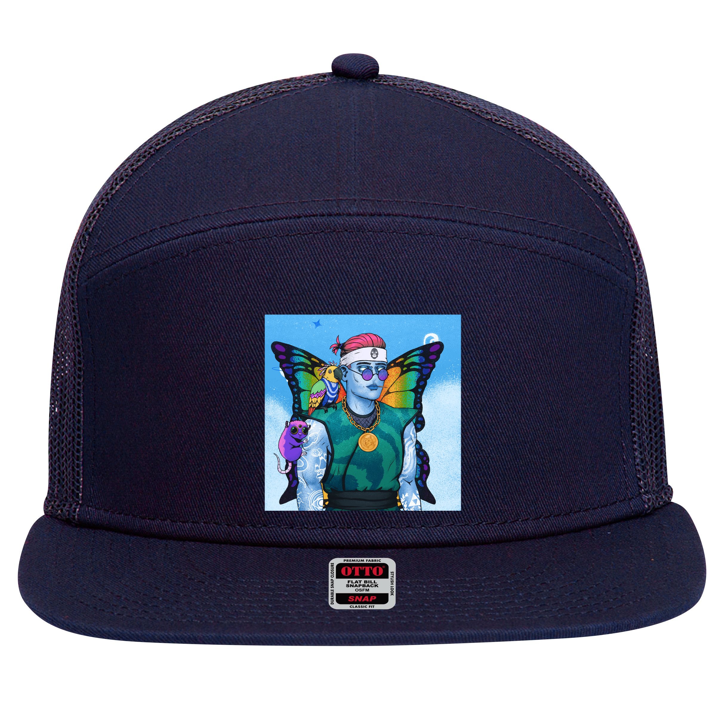 Tie Dye Ninja NFT Space Parrot Rainbow Butterfly Wings 7 Panel Mesh Trucker Snapback Hat