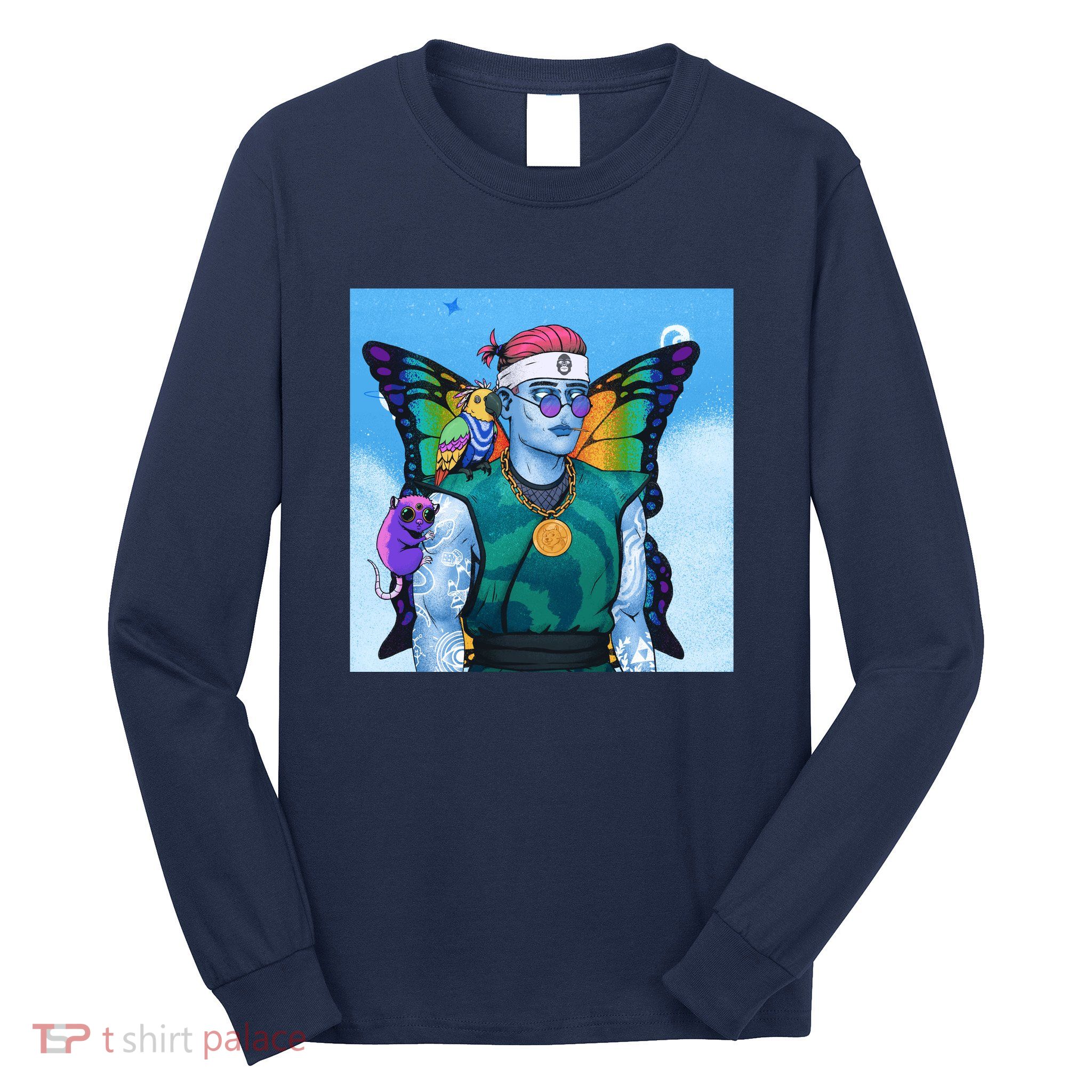 Tie Dye Ninja NFT Space Parrot Rainbow Butterfly Wings Long Sleeve Shirt