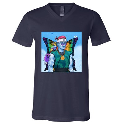 Tie Dye Ninja NFT Space Parrot Rainbow Butterfly Wings V-Neck T-Shirt