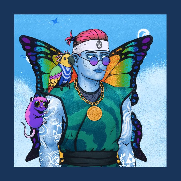 Tie Dye Ninja NFT Space Parrot Rainbow Butterfly Wings Button