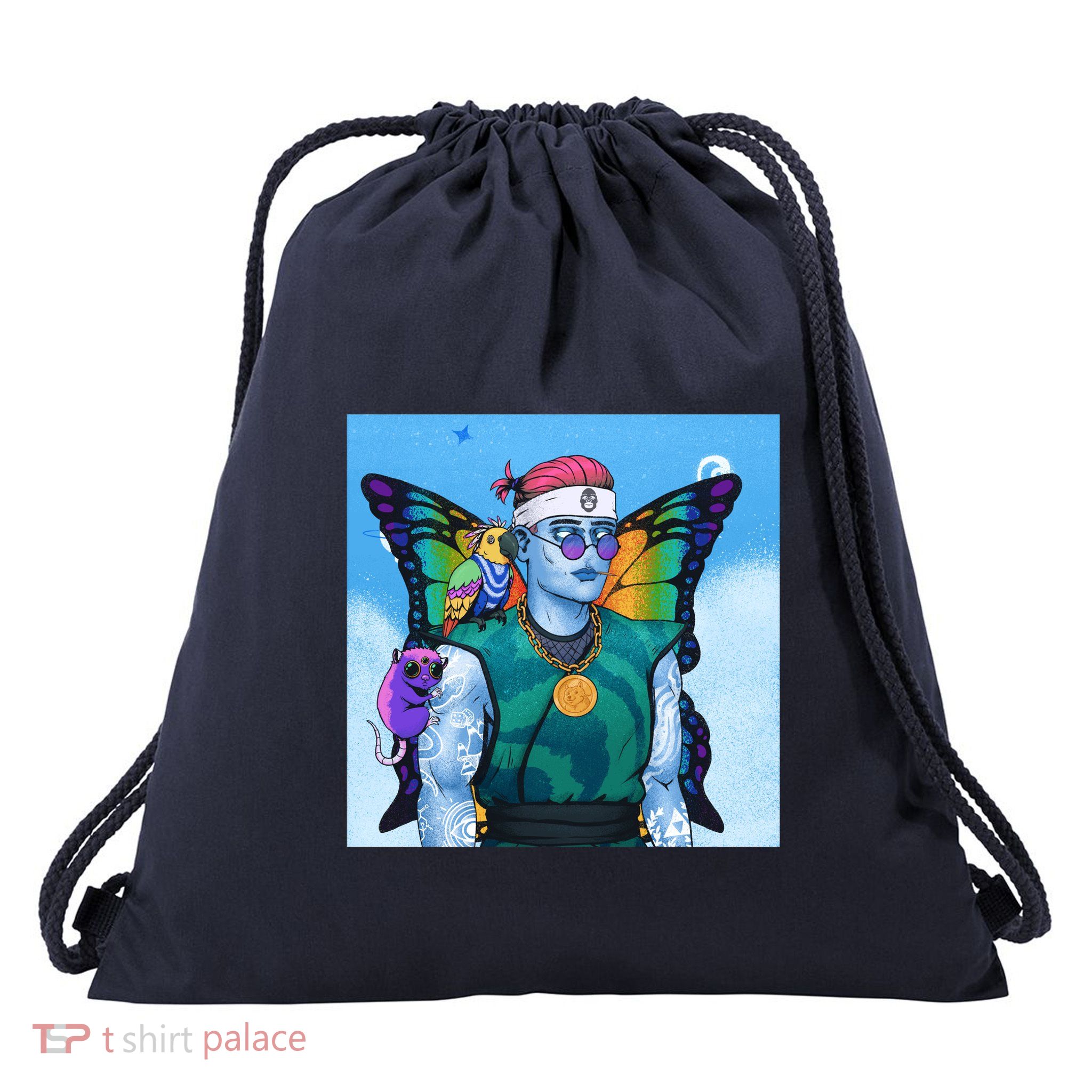 Tie Dye Ninja NFT Space Parrot Rainbow Butterfly Wings Drawstring Bag