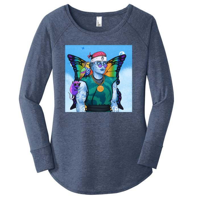 Tie Dye Ninja NFT Space Parrot Rainbow Butterfly Wings Women's Perfect Tri Tunic Long Sleeve Shirt