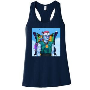 Tie Dye Ninja NFT Space Parrot Rainbow Butterfly Wings Women's Racerback Tank