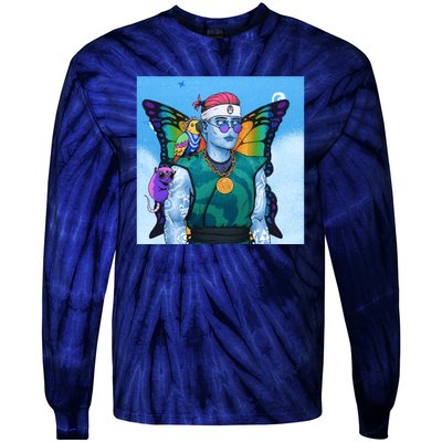 Tie Dye Ninja NFT Space Parrot Rainbow Butterfly Wings Tie-Dye Long Sleeve Shirt