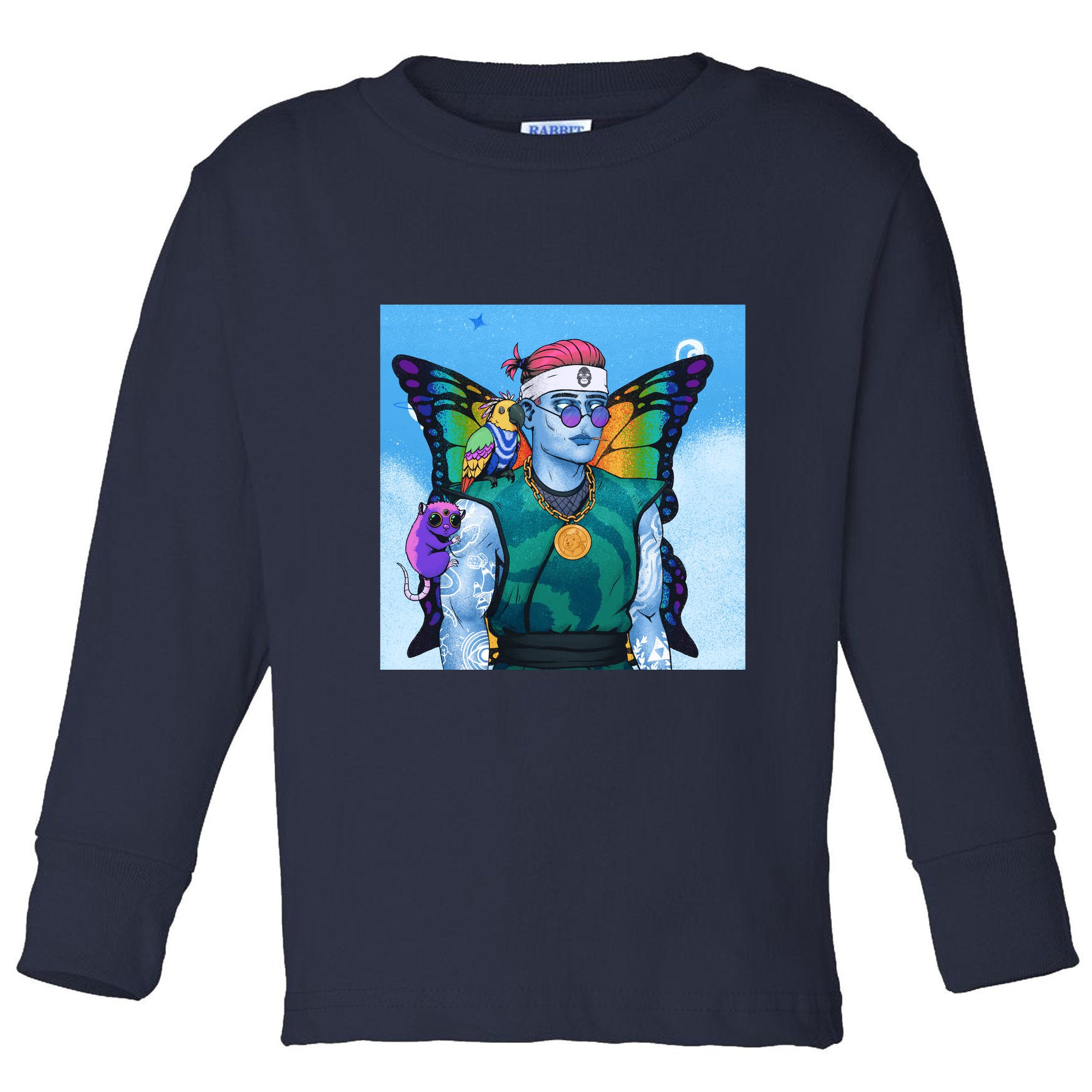 Tie Dye Ninja NFT Space Parrot Rainbow Butterfly Wings Toddler Long Sleeve Shirt