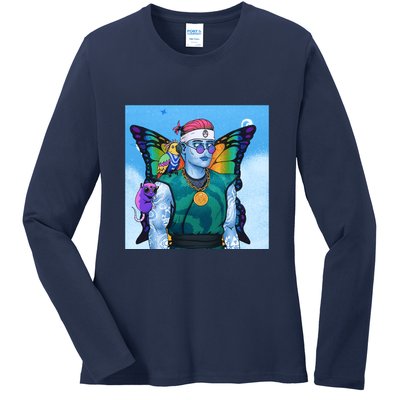 Tie Dye Ninja NFT Space Parrot Rainbow Butterfly Wings Ladies Long Sleeve Shirt