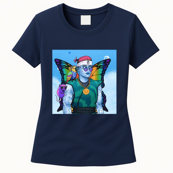 Tie Dye Ninja NFT Space Parrot Rainbow Butterfly Wings Womens T-Shirt