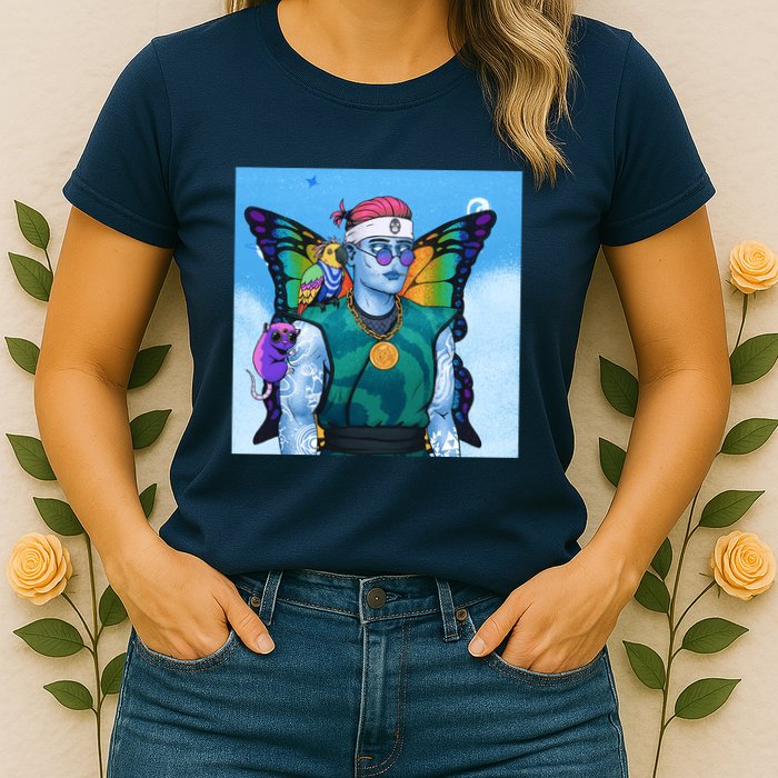 Tie Dye Ninja NFT Space Parrot Rainbow Butterfly Wings Womens T-Shirt