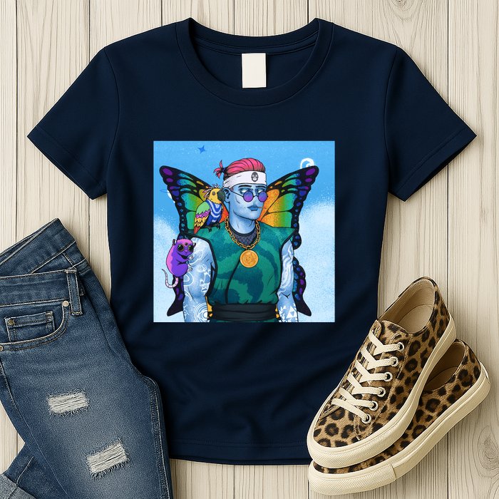 Tie Dye Ninja NFT Space Parrot Rainbow Butterfly Wings Womens T-Shirt