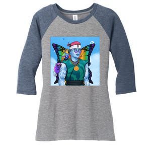 Tie Dye Ninja NFT Space Parrot Rainbow Butterfly Wings Women's Tri-Blend 3/4-Sleeve Raglan Shirt