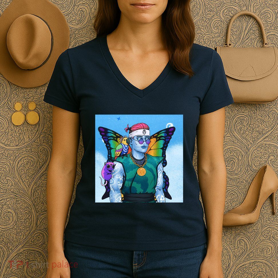 Tie Dye Ninja NFT Space Parrot Rainbow Butterfly Wings Women's V-Neck T-Shirt
