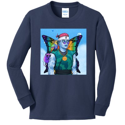 Tie Dye Ninja NFT Space Parrot Rainbow Butterfly Wings Kids Long Sleeve Shirt