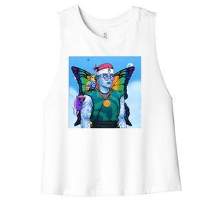 Tie Dye Ninja NFT Space Parrot Rainbow Butterfly Wings Women's Racerback Cropped Tank