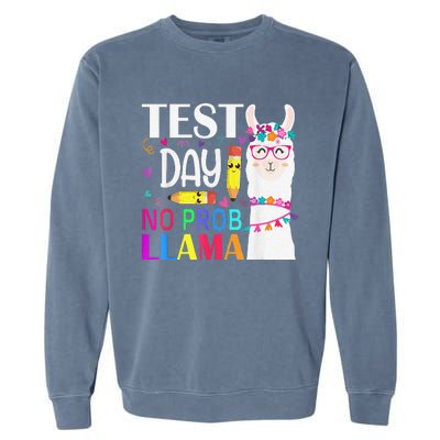 Test Day No Probllama Llama Teacher Testing Day Garment-Dyed Sweatshirt