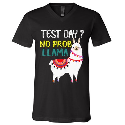 Test Day No Prob-llama Llama Teacher Testing Day V-Neck T-Shirt