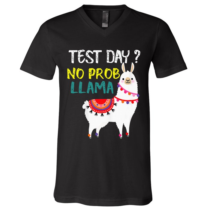 Test Day No Prob-llama Llama Teacher Testing Day V-Neck T-Shirt