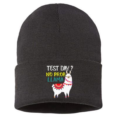 Test Day No Prob-llama Llama Teacher Testing Day Sustainable Knit Beanie