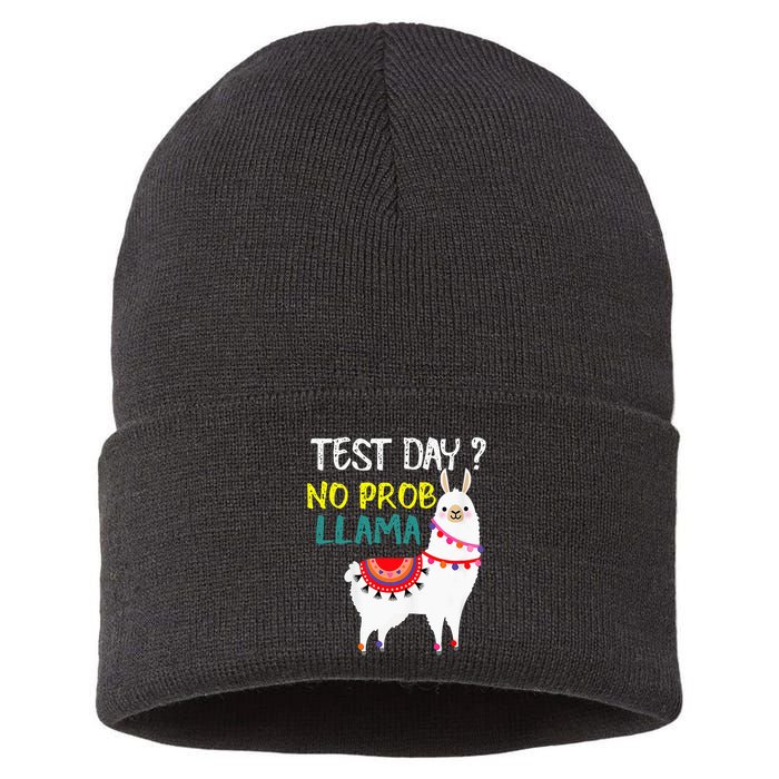 Test Day No Prob-llama Llama Teacher Testing Day Sustainable Knit Beanie