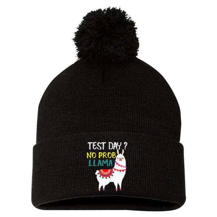 Test Day No Prob-llama Llama Teacher Testing Day Pom Pom 12in Knit Beanie