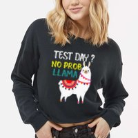 Test Day No Prob-llama Llama Teacher Testing Day Cropped Pullover Crew