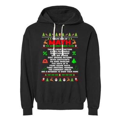Twelve Days Of Math Teacher Students Ugly Sweater Christmas Gift Garment-Dyed Fleece Hoodie