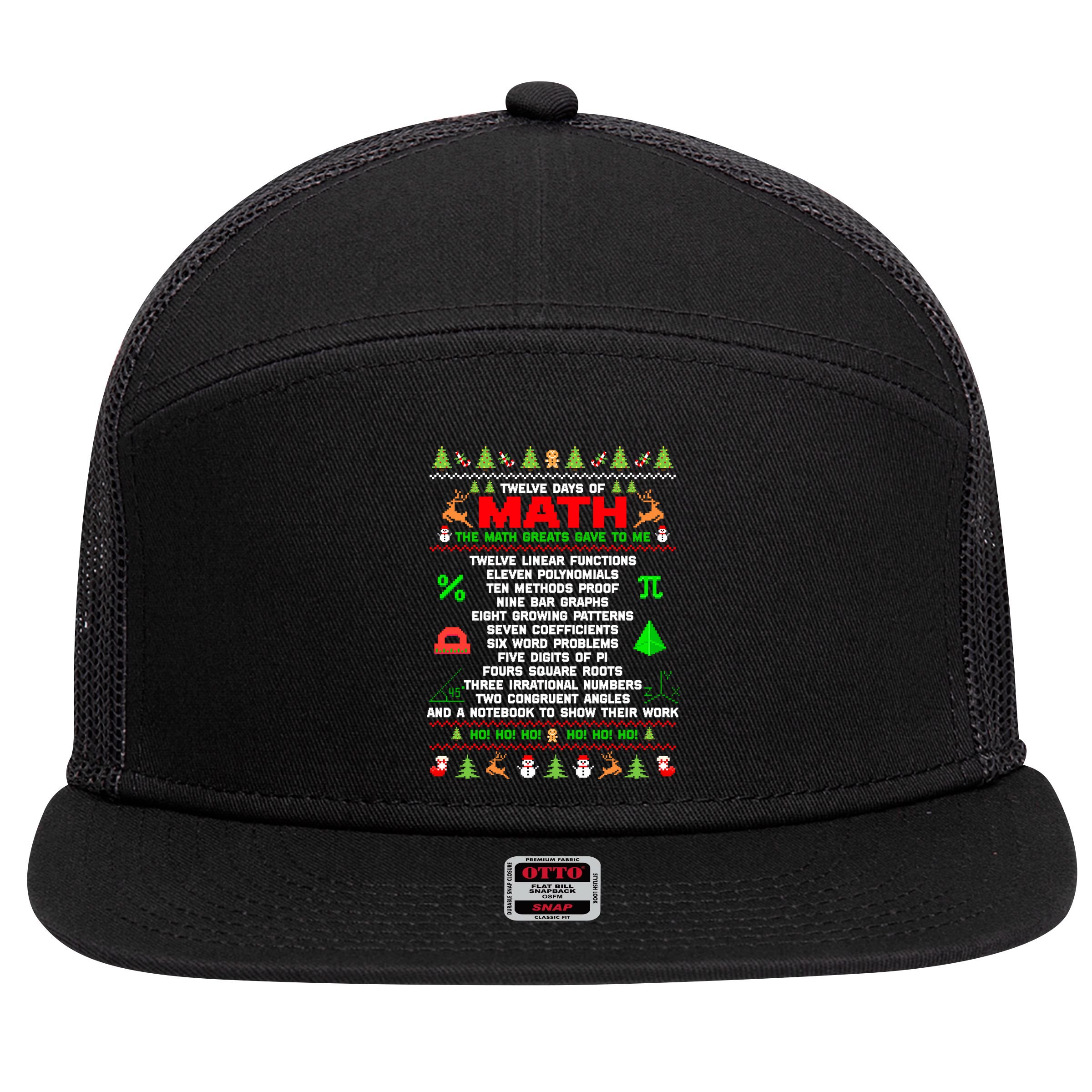 Twelve Days Of Math Teacher Students Ugly Sweater Christmas Gift 7 Panel Mesh Trucker Snapback Hat