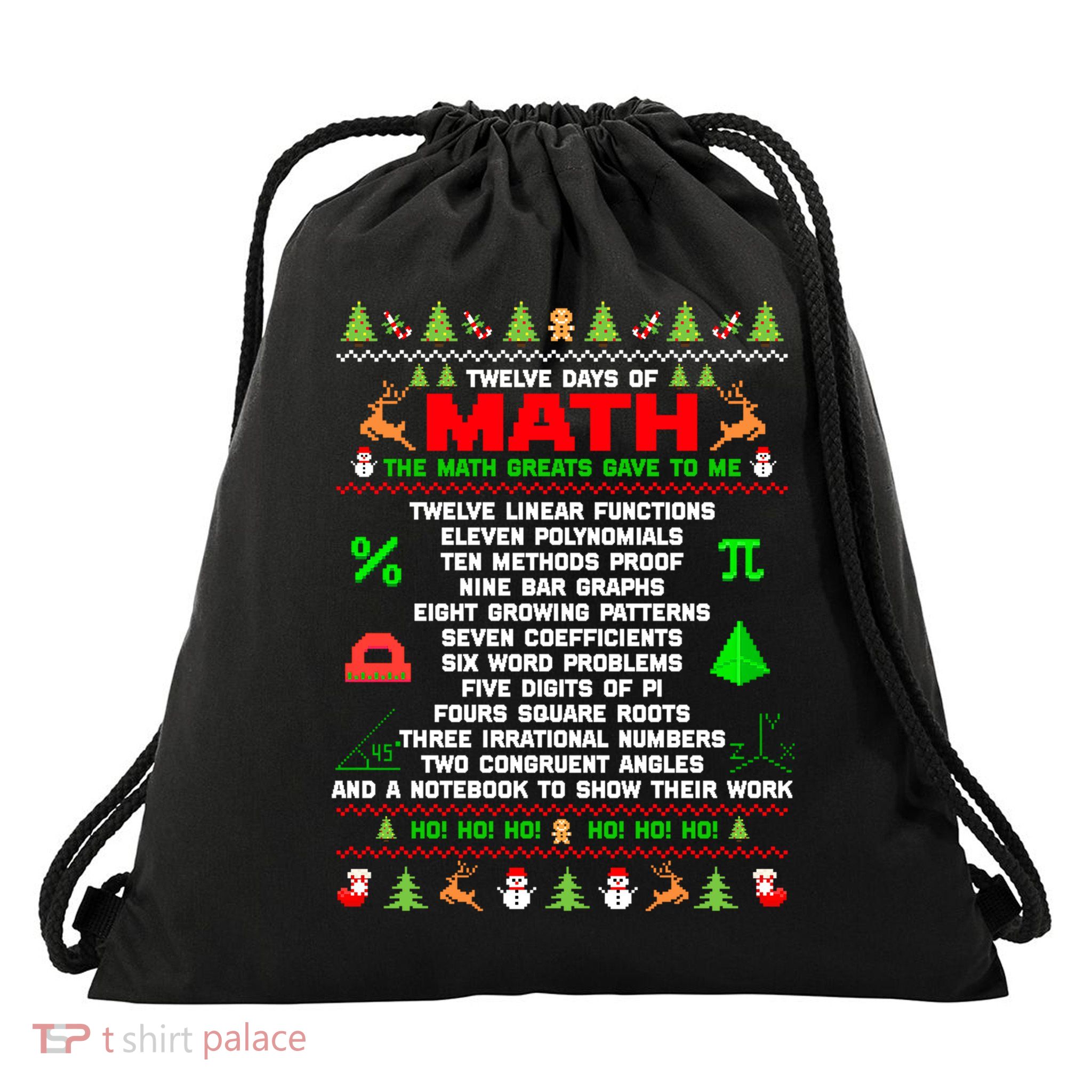 Twelve Days Of Math Teacher Students Ugly Sweater Christmas Gift Drawstring Bag