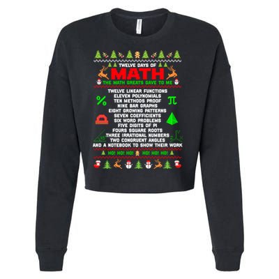 Twelve Days Of Math Teacher Students Ugly Sweater Christmas Gift Cropped Pullover Crew