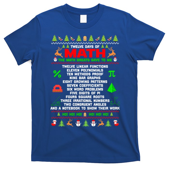 Twelve Days Of Math Teacher Students Ugly Sweater Christmas Gift T-Shirt