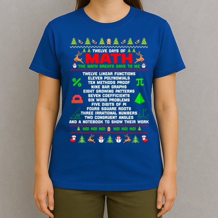 Twelve Days Of Math Teacher Students Ugly Sweater Christmas Gift T-Shirt