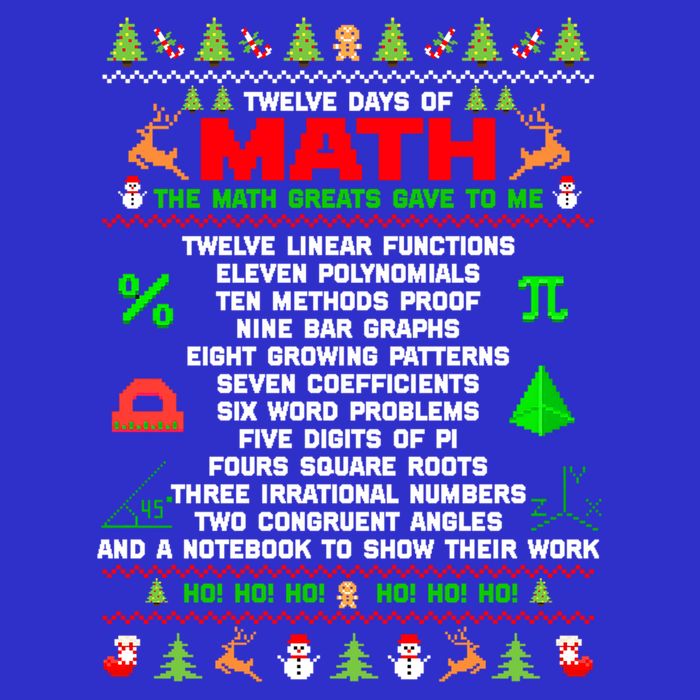 Twelve Days Of Math Teacher Students Ugly Sweater Christmas Gift T-Shirt