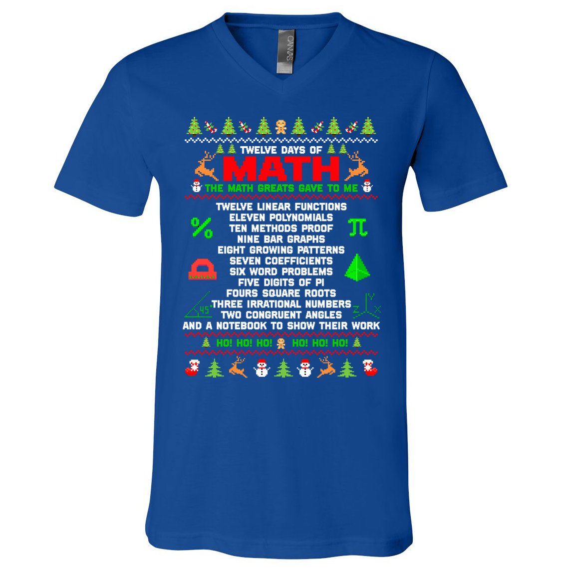 Twelve Days Of Math Teacher Students Ugly Sweater Christmas Gift V-Neck T-Shirt