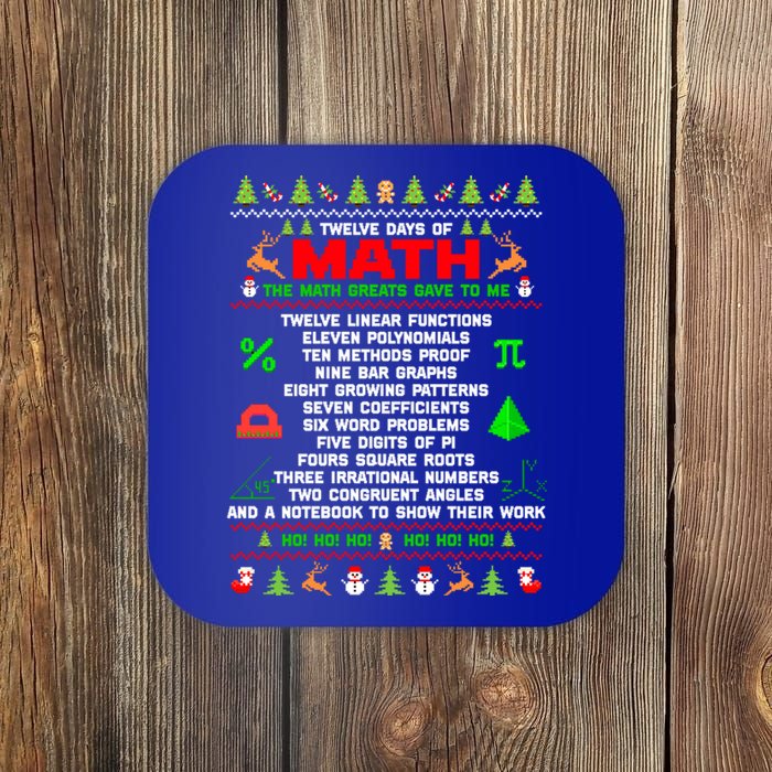 Twelve Days Of Math Teacher Students Ugly Sweater Christmas Gift Coaster