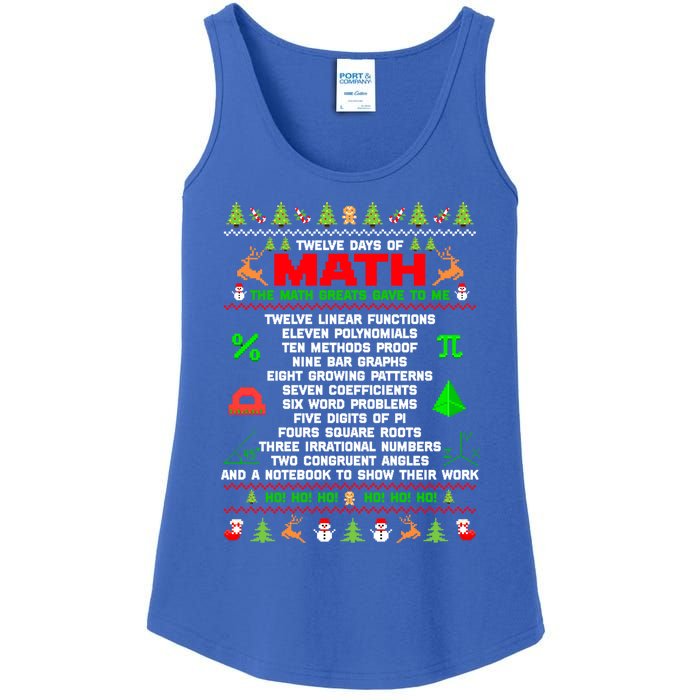 Twelve Days Of Math Teacher Students Ugly Sweater Christmas Gift Ladies Essential Tank