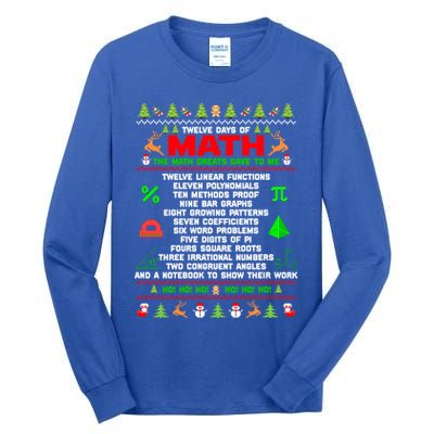 Twelve Days Of Math Teacher Students Ugly Sweater Christmas Gift Tall Long Sleeve T-Shirt