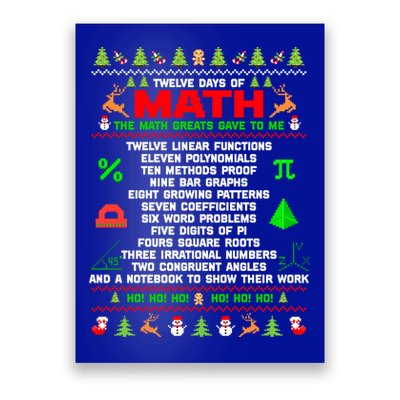 Twelve Days Of Math Teacher Students Ugly Sweater Christmas Gift Poster