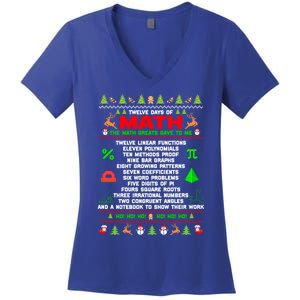 Twelve Days Of Math Teacher Students Ugly Sweater Christmas Gift Women's V-Neck T-Shirt