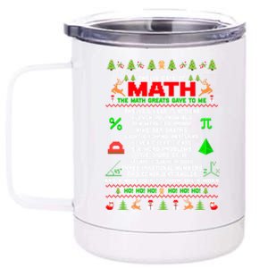 Twelve Days Of Math Teacher Students Ugly Sweater Christmas Gift 12 oz Stainless Steel Tumbler Cup