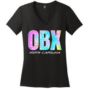 Tie Dye OBX North Carolina Outer Banks Women's V-Neck T-Shirt