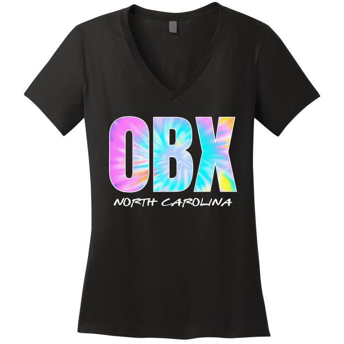 Tie Dye OBX North Carolina Outer Banks Women's V-Neck T-Shirt