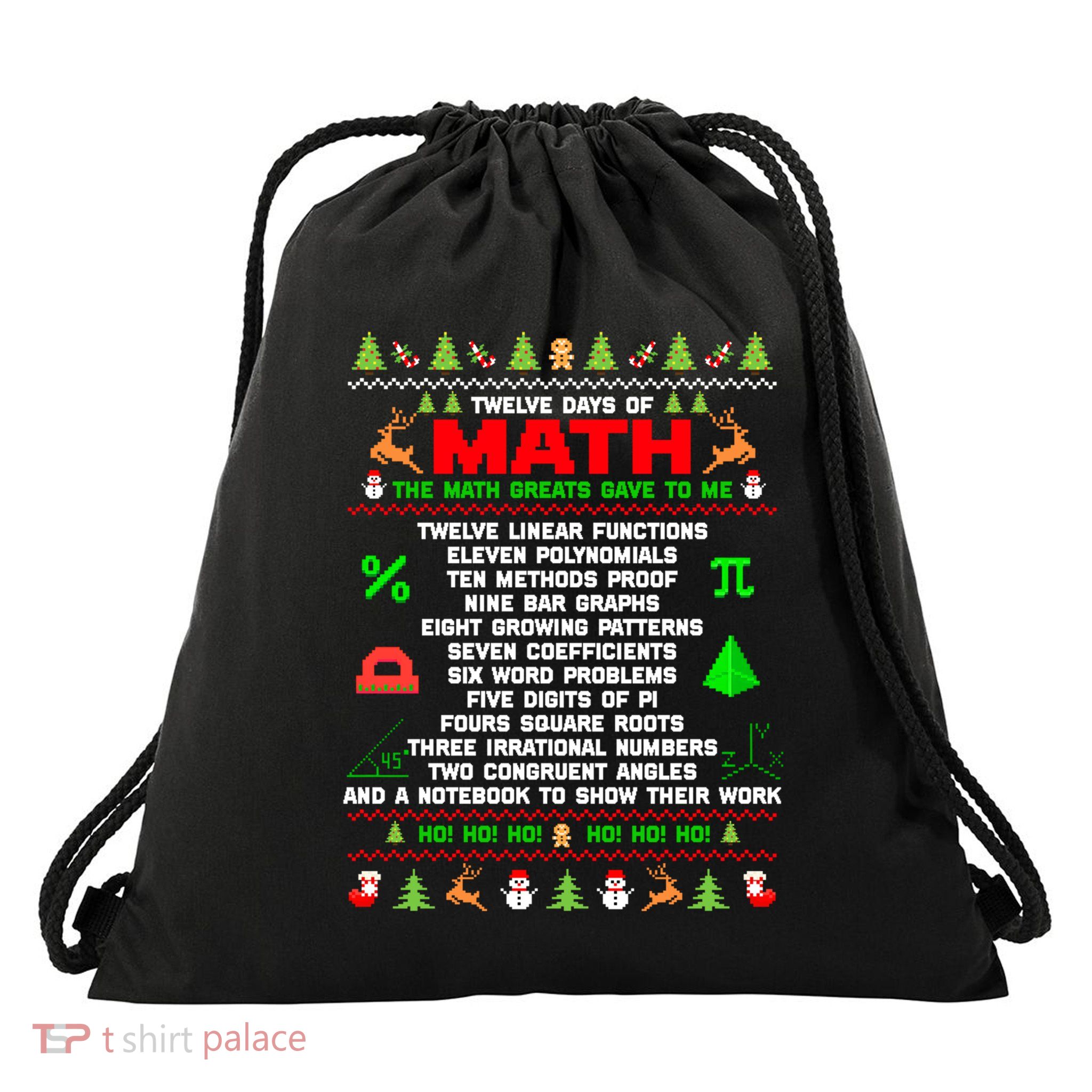 Twelve Days Of Math Teacher Students Ugly Christmas Funny Gift Drawstring Bag