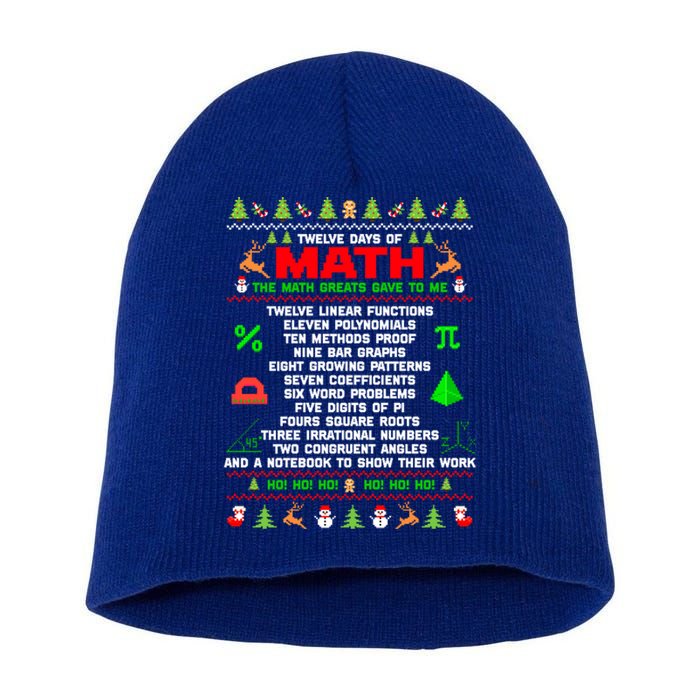 Twelve Days Of Math Teacher Students Ugly Christmas Funny Gift Short Acrylic Beanie