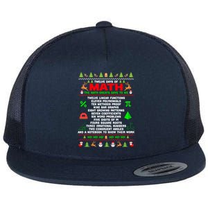 Twelve Days Of Math Teacher Students Ugly Christmas Funny Gift Flat Bill Trucker Hat