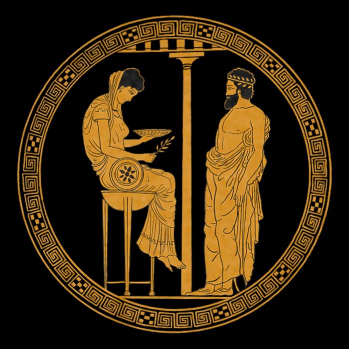 The Delphic Oracle King Aigeus In Front Of The Pythia Drawstring Bag