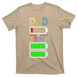 Tired Dad Of 2 Two Low Battery Funny Fathers Day T-Shirt