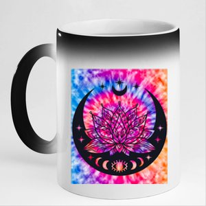 Tie Die Ohm Yoga Lotus Moon Yoga Eastern Namaste Gift 11oz Black Color Changing Mug